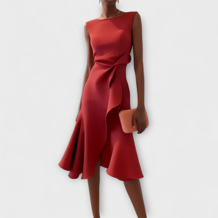 Sheila | Draped Asymmetric Midi Dress