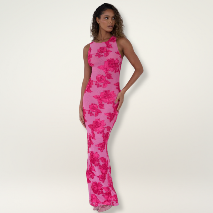 Lily | Elegant Maxi Dress with Pink Floral Design