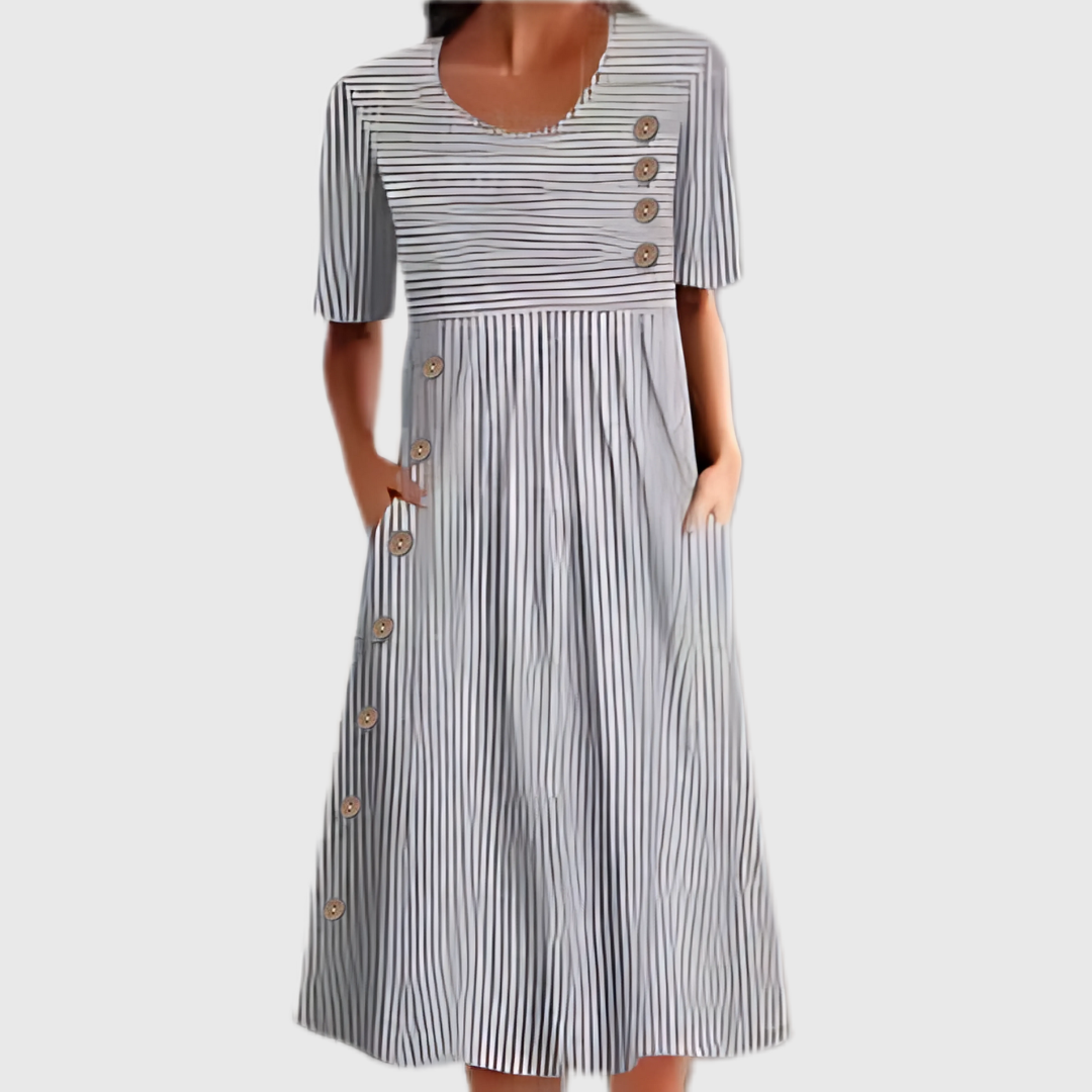 Kay | Striped Midi Dress With Buttons