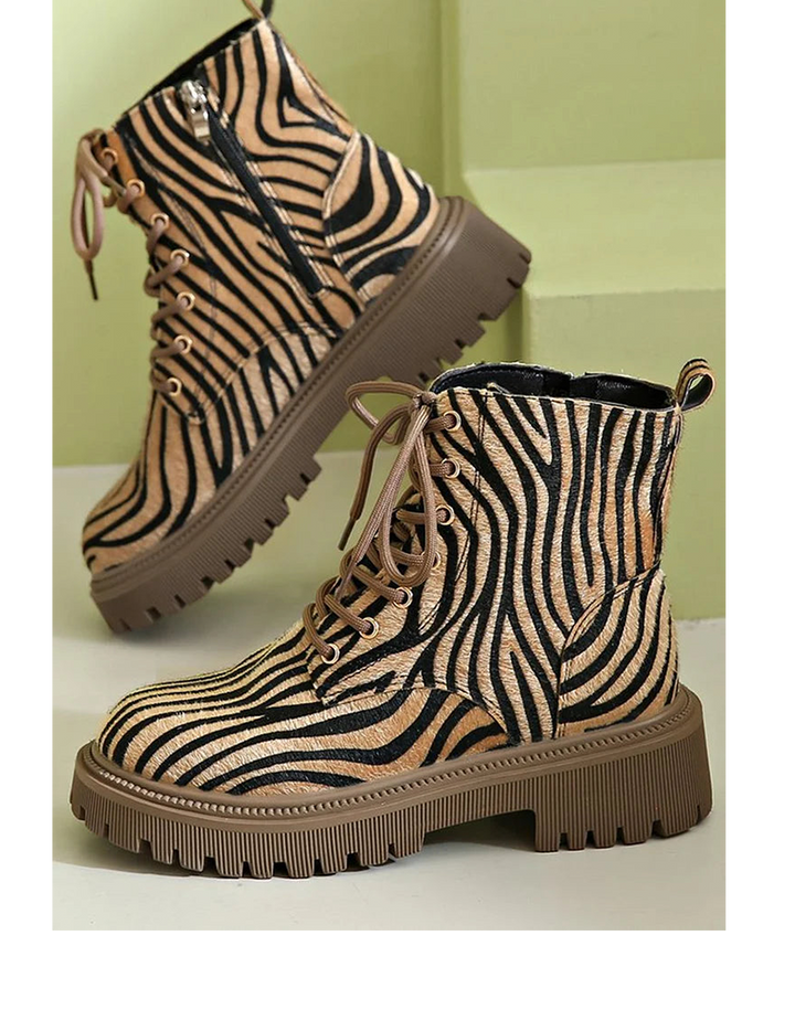 Jemima | Zebra Lace-Up Boots