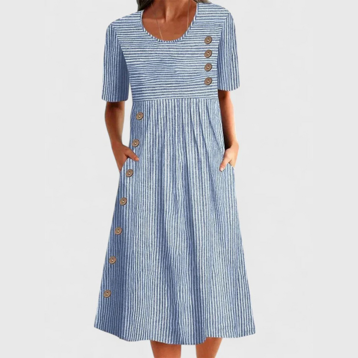 Kay | Striped Midi Dress With Buttons