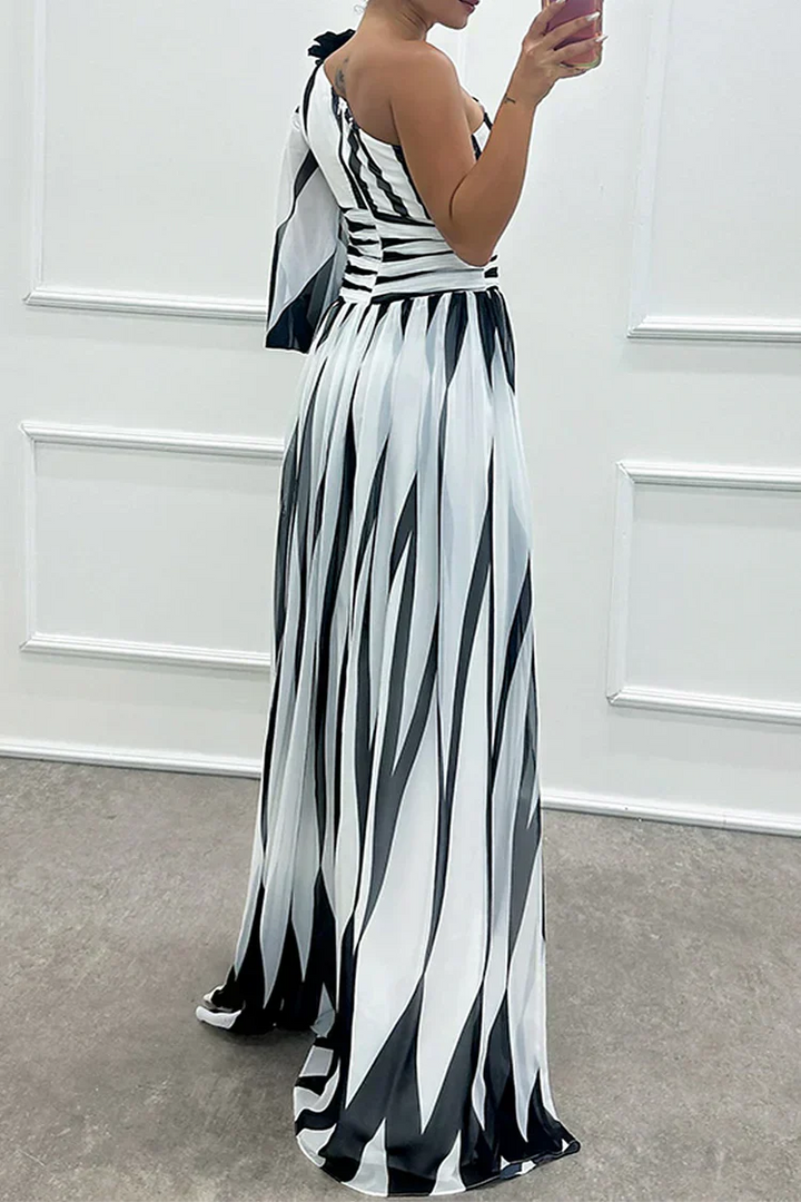 Bonnie | Elegant Striped One Shoulder Maxi Dress
