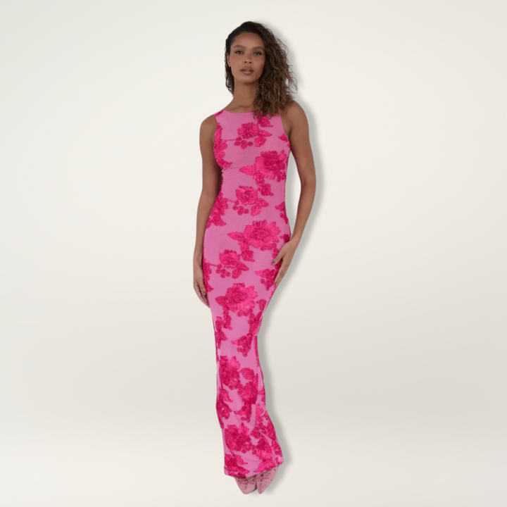 Lily | Elegant Maxi Dress with Pink Floral Design