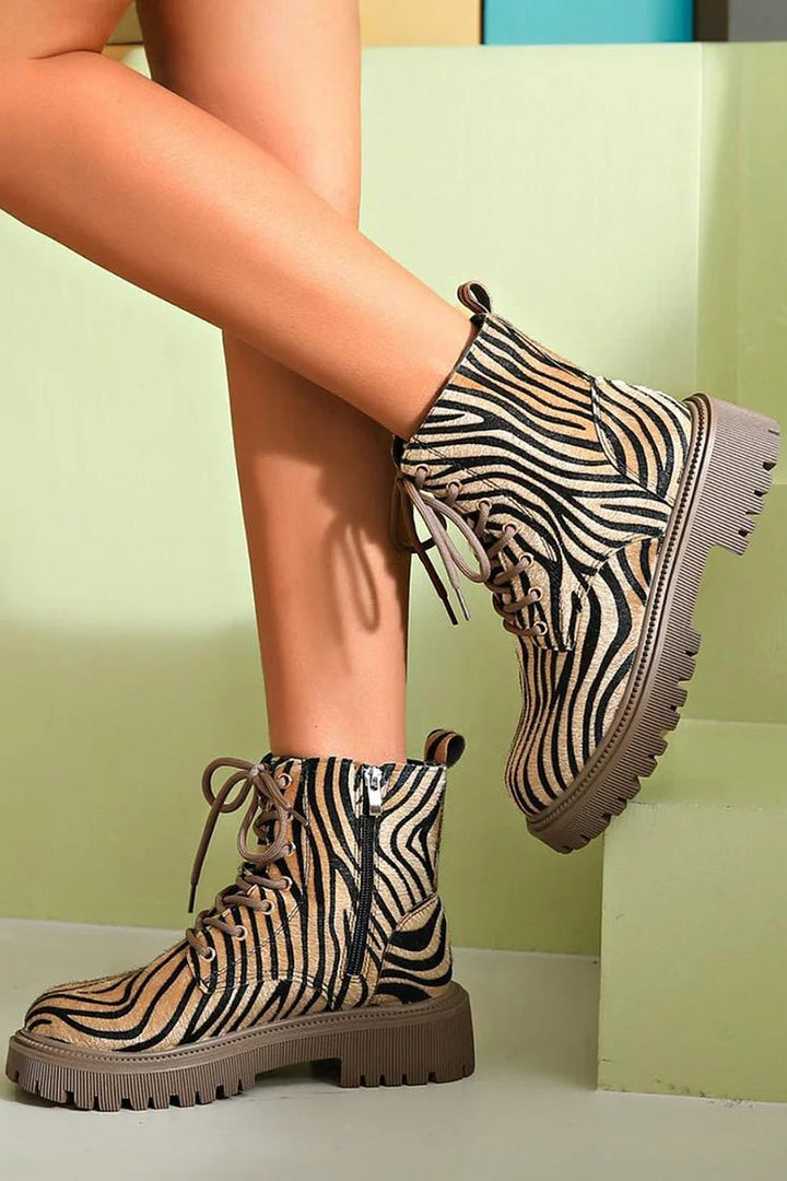 Jemima | Zebra Lace-Up Boots