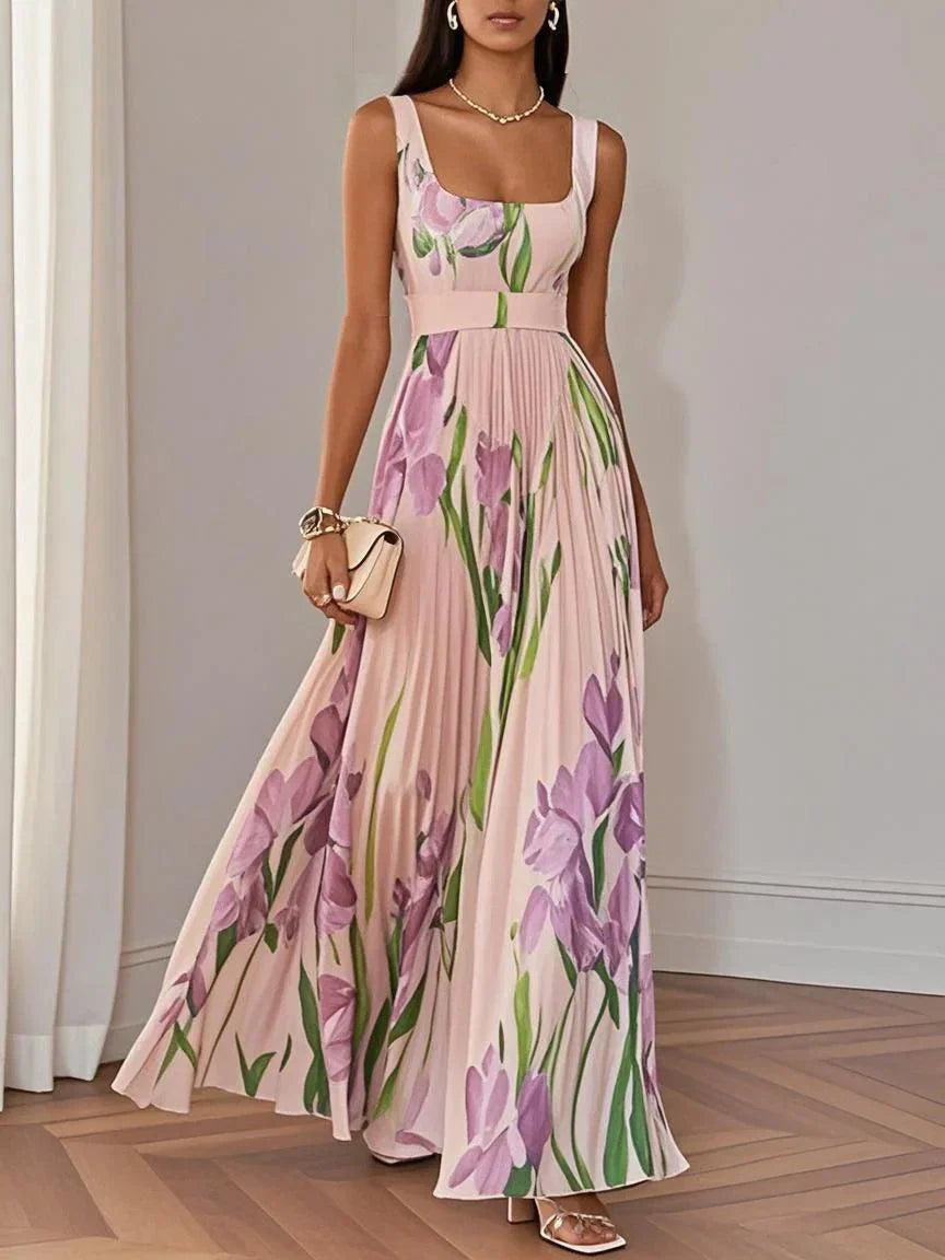 Ellie | White Pleated Floral Maxi Dress