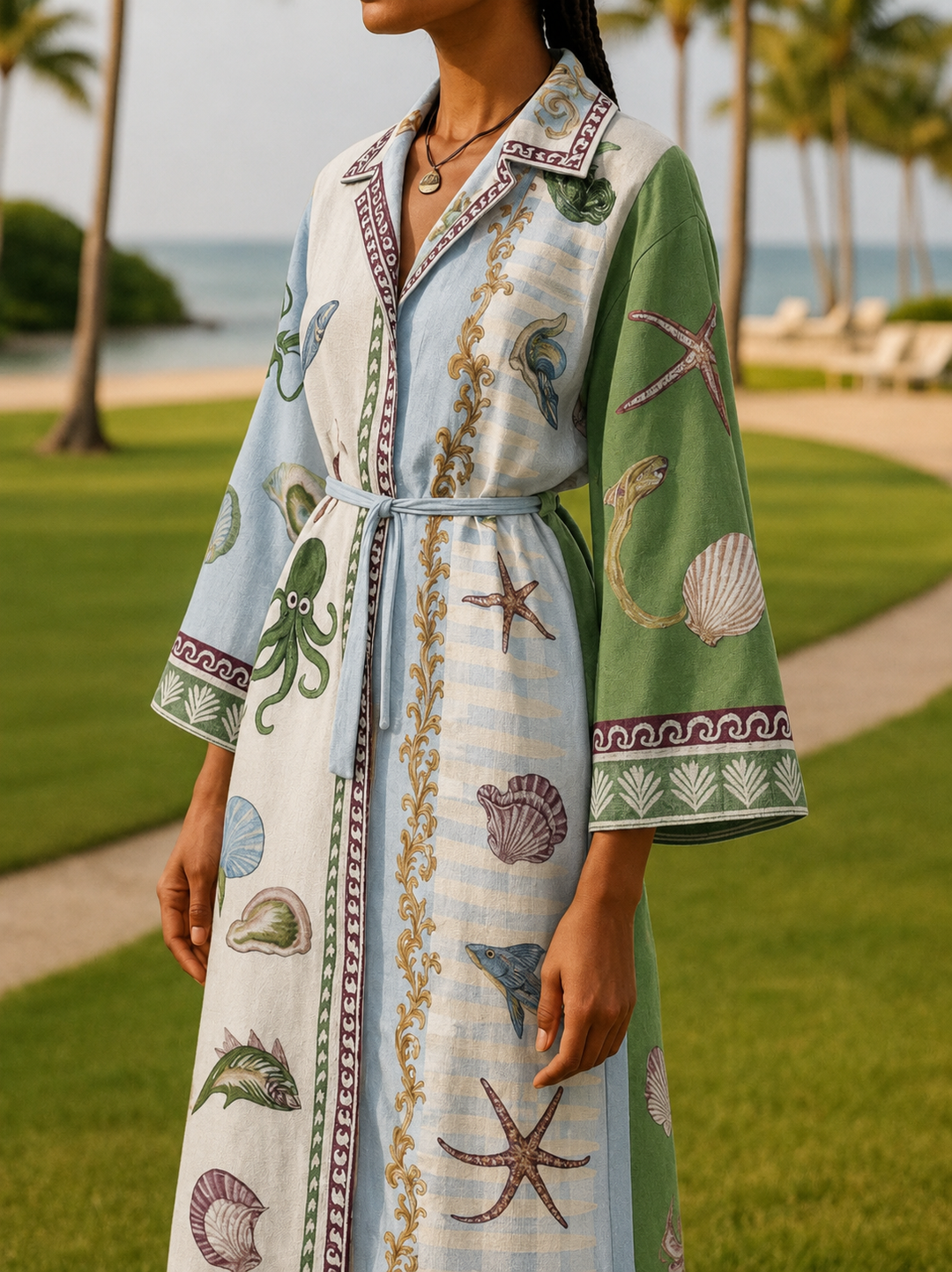 Adeline | Belted Printed Midi Shirt Dress