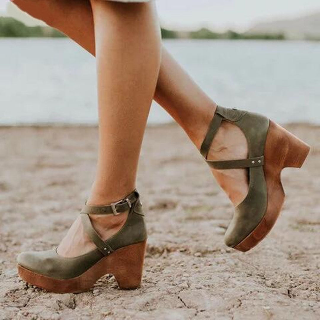 Teresa | Elegant Wedge Heels with Closed Toe &amp; Ankle Strap