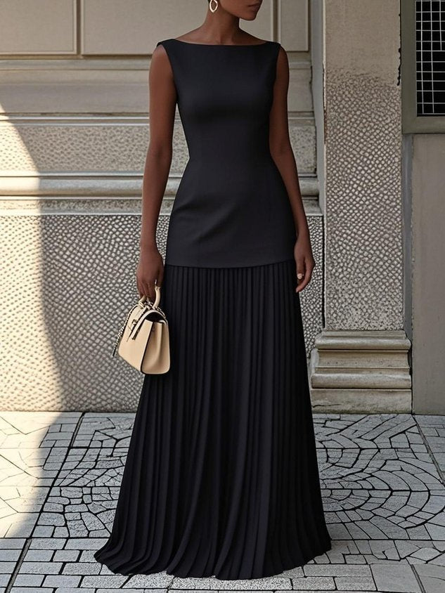 Eliza | Sleeveless Pleated Maxi Dress