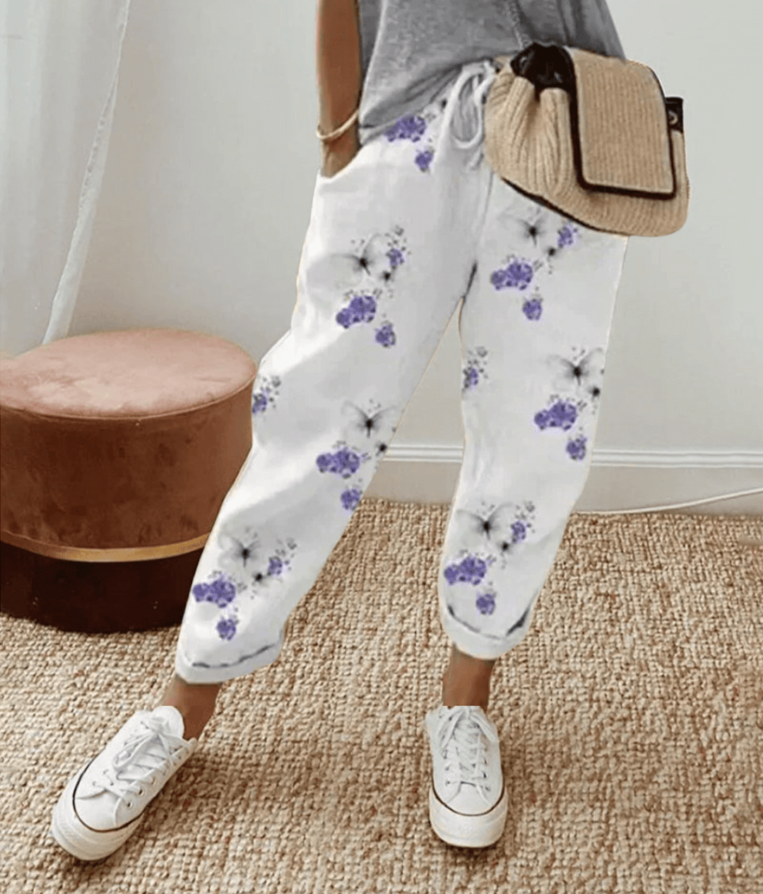 Elle | Flattering Fit &amp; Comfort Waistband Pant With Print