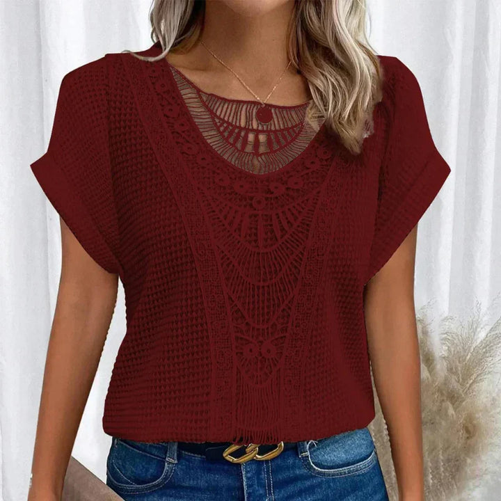 Rosa | Top with Round Neck and Lace Trim
