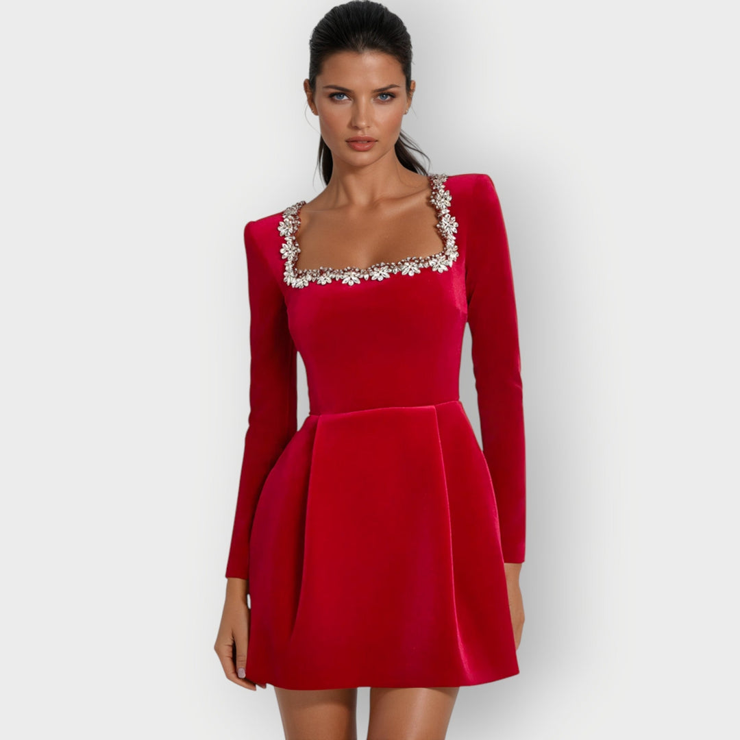 Carolyn | Velvet Square-Neck Mini Dress