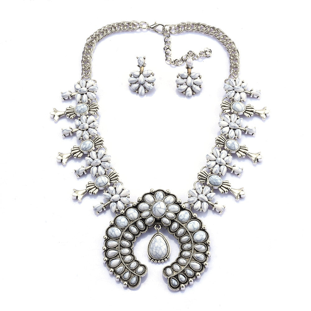 Zahara | Southwest Turquoise Blossom Necklace Set