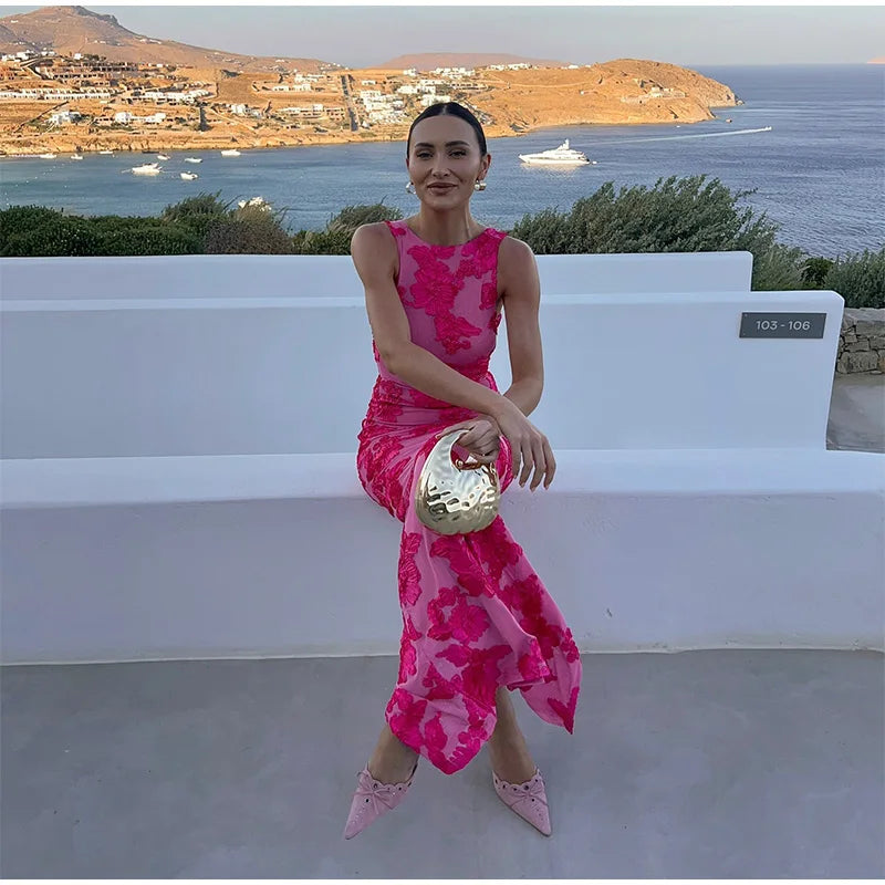 Lily | Elegant Maxi Dress with Pink Floral Design