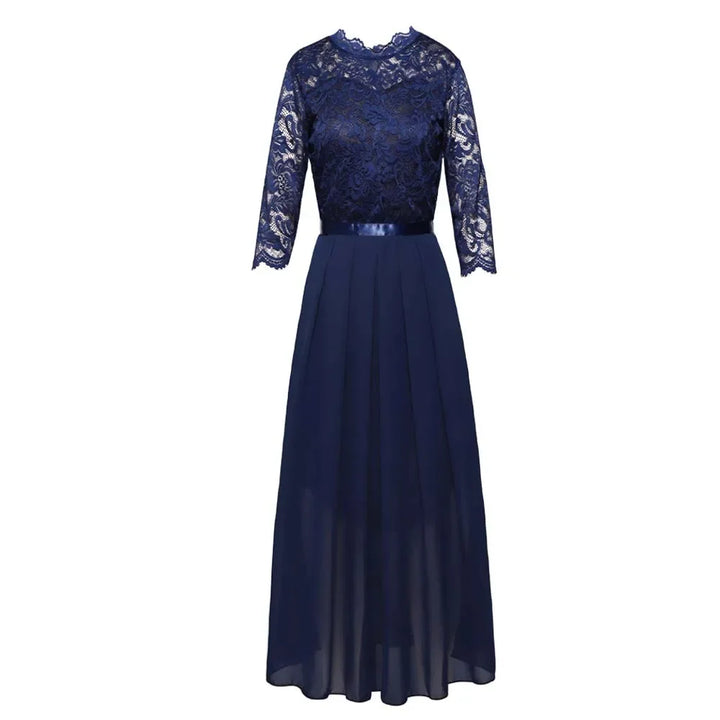 Gail | Lace Pleated Quarter Sleeve Formal Evening Dress