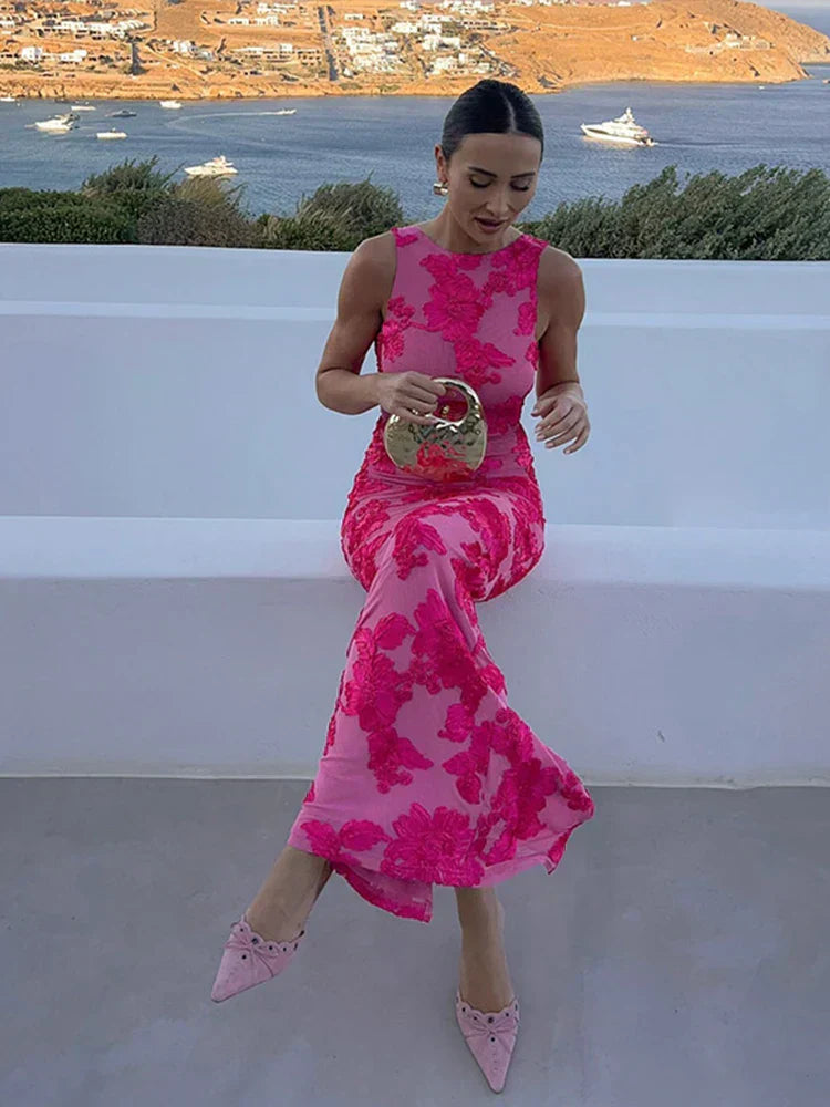 Lily | Elegant Maxi Dress with Pink Floral Design