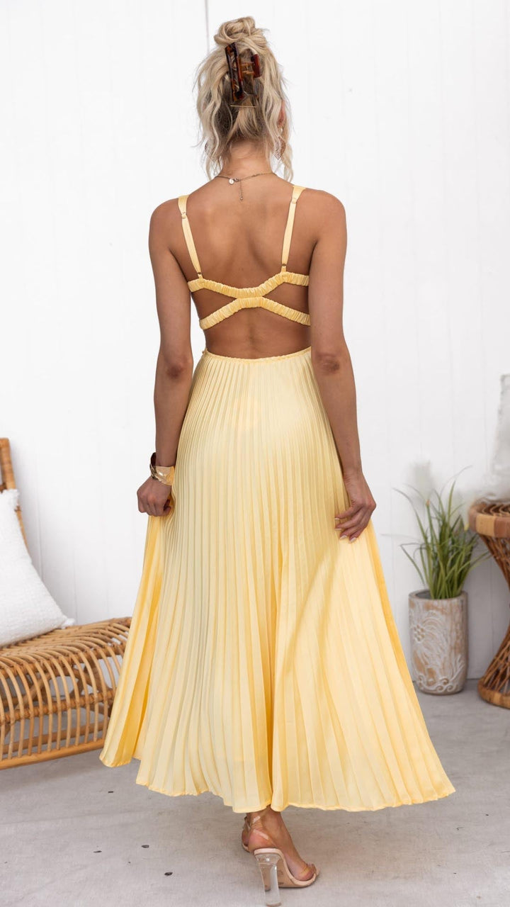Eileen | Pleated V-Neck Maxi Dress