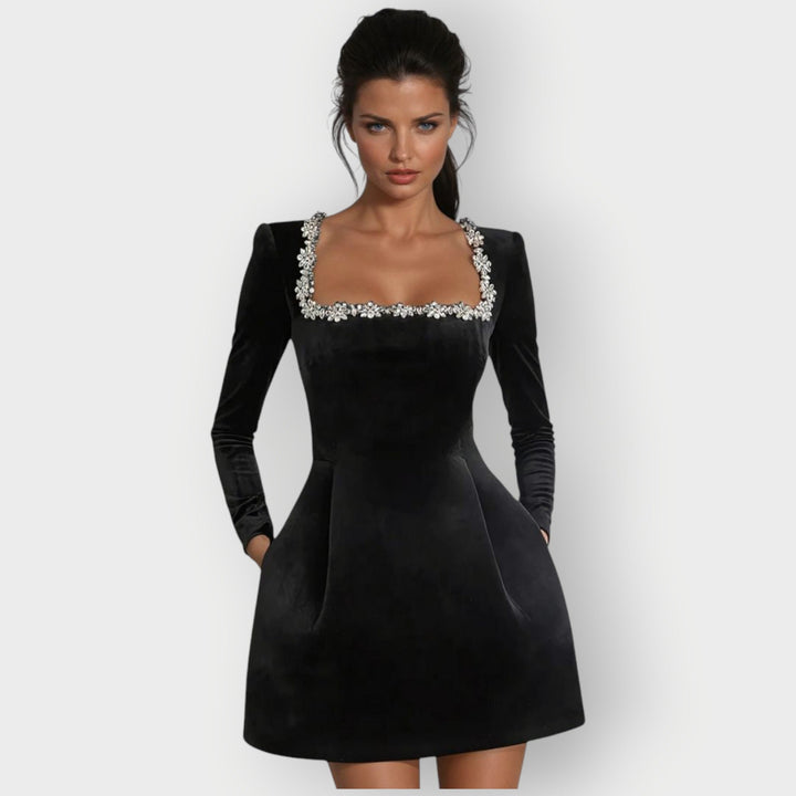 Carolyn | Velvet Square-Neck Mini Dress