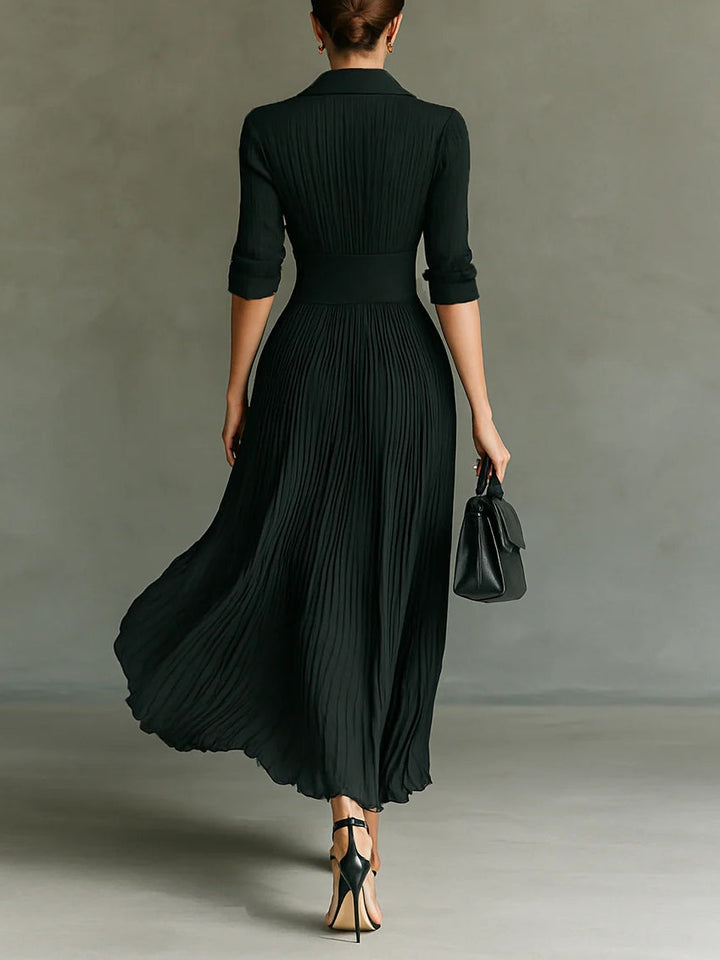 Lindsay | Elegant Pleated Lapel Waist Maxi Dress