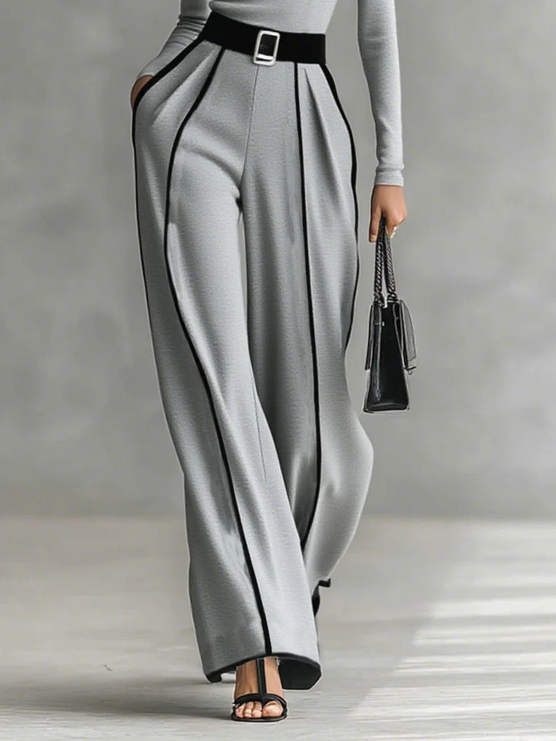 Linda | High-Neck Top &amp; Wide-Leg Pants Set with Belt