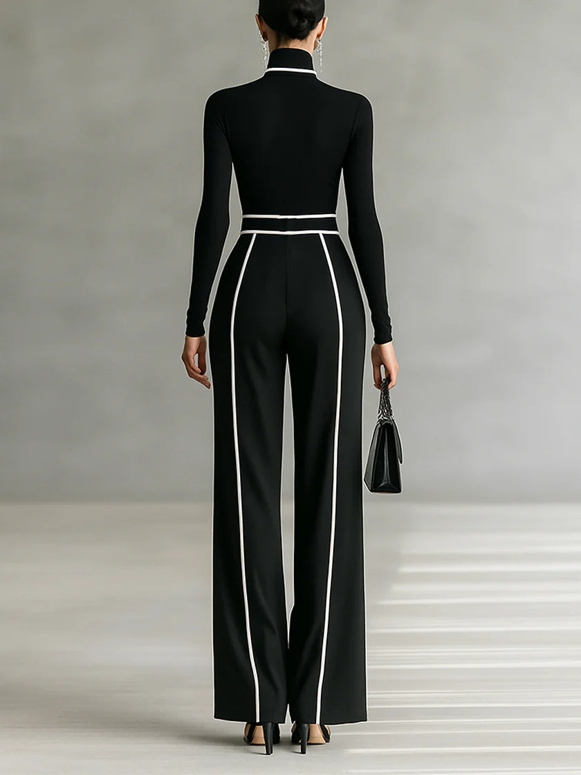 Linda | High-Neck Top &amp; Wide-Leg Pants Set with Belt