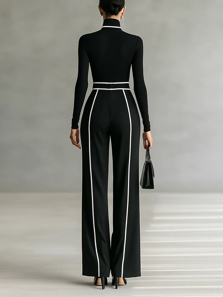 Linda | High-Neck Top &amp; Wide-Leg Pants Set with Belt