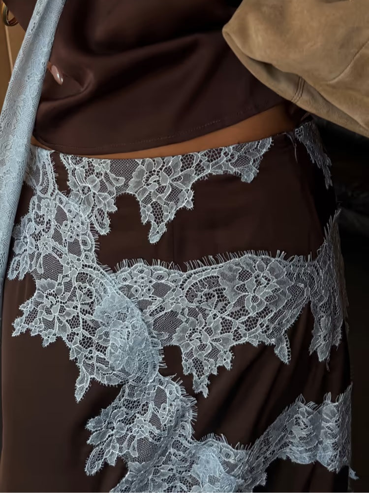Mabel | Elegant Lace Panel Top &amp; Skirt Set