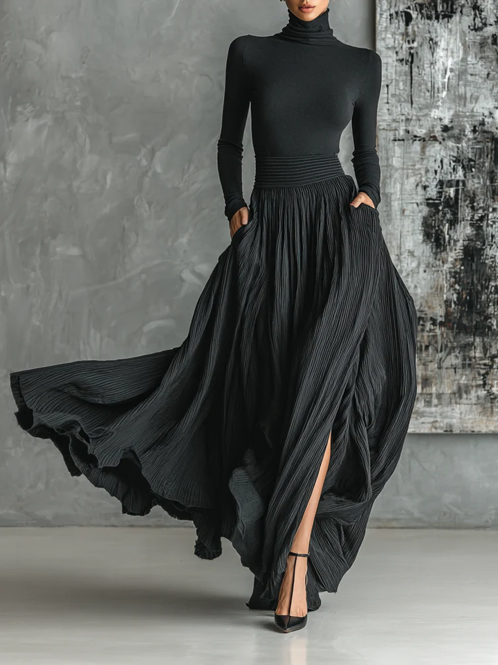 Quinn | Skinny Turtleneck T-shirt Pleated Skirt Set