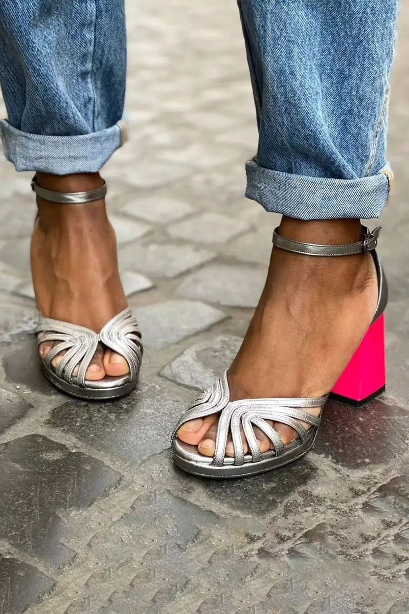 Seraphina | Colorful Shiny Sandals with Buckle and Thick Heel