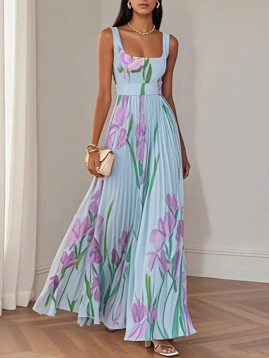 Ellie | White Pleated Floral Maxi Dress