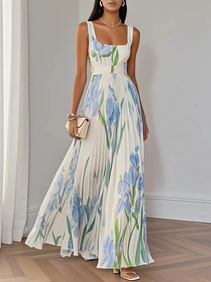 Ellie | White Pleated Floral Maxi Dress