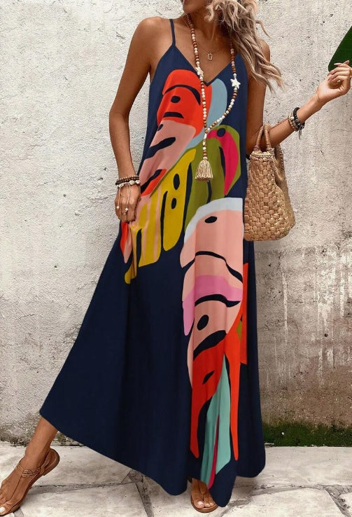 Jane | Women’s Vibrant Leaf Print Maxi Dress