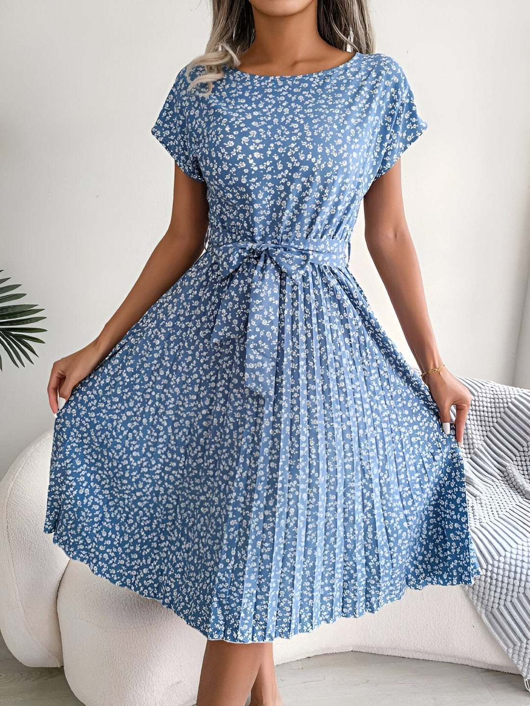 Jennifer | Flower Pleated Elegance Dress