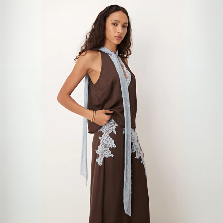 Mabel | Elegant Lace Panel Top &amp; Skirt Set