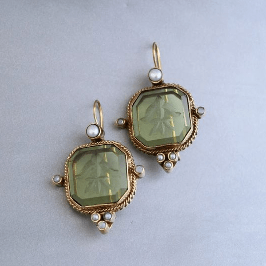 Vivara | Vintage Green &amp; Pearl Earrings