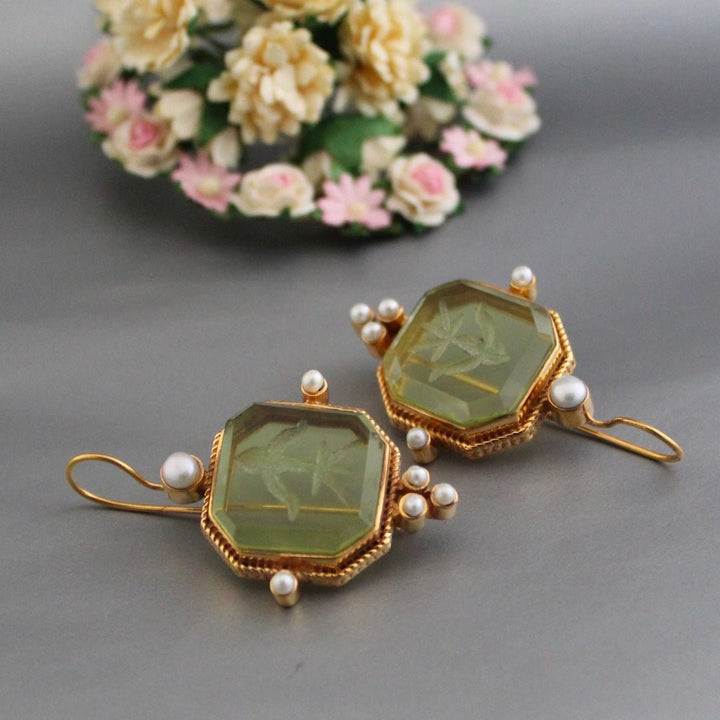 Vivara | Vintage Green &amp; Pearl Earrings