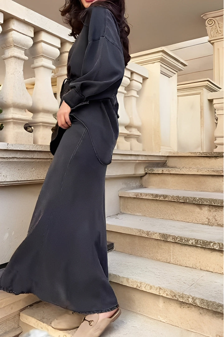 Lisa | Long-sleeved Tie-Drawstring Shirt and Skirt Set
