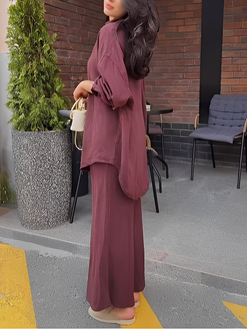Lisa | Long-sleeved Tie-Drawstring Shirt and Skirt Set